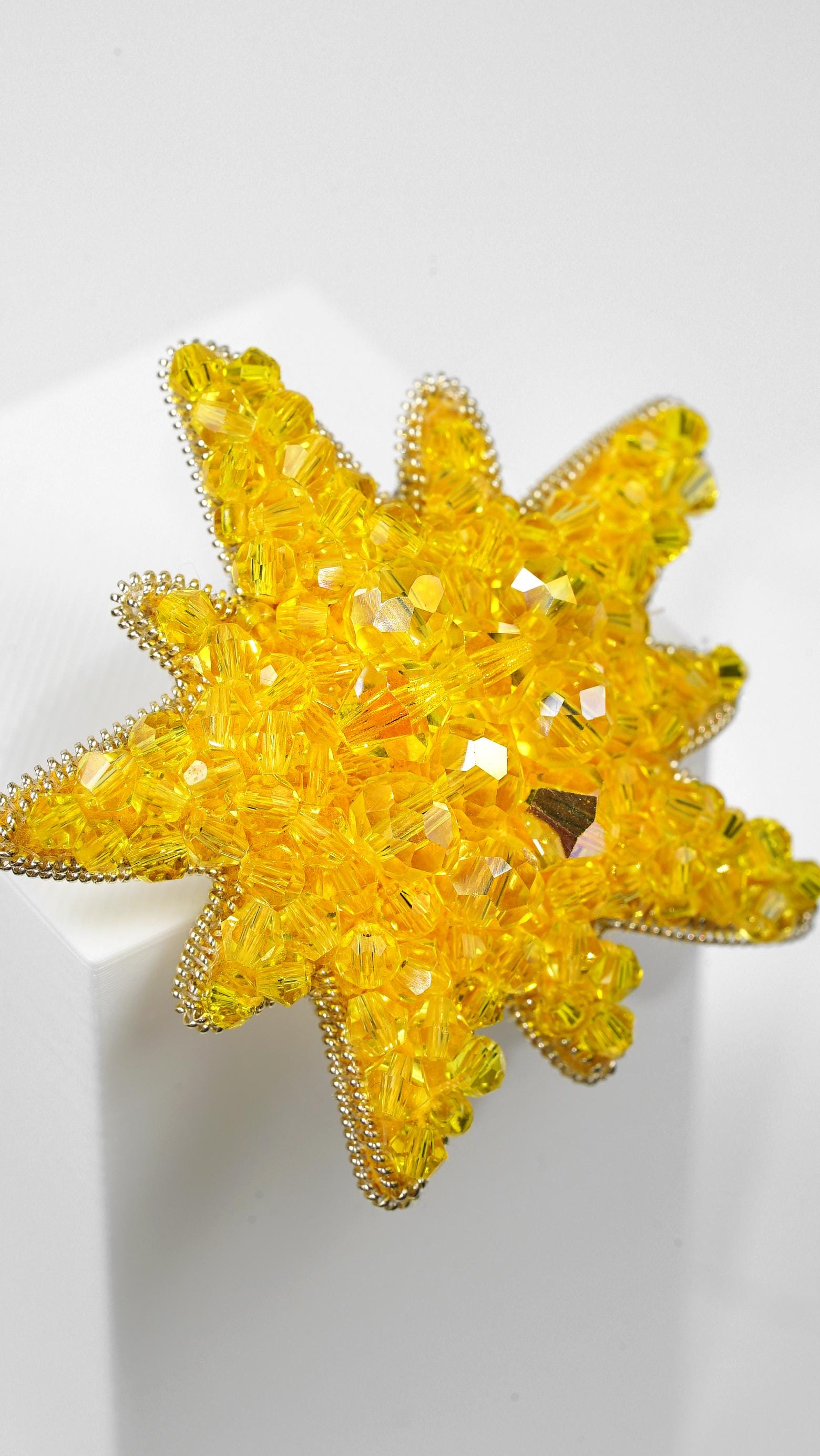 Handmade Sun Beaded Brooch made with Crystal beads and faceted glass beads - Thumbnail 2