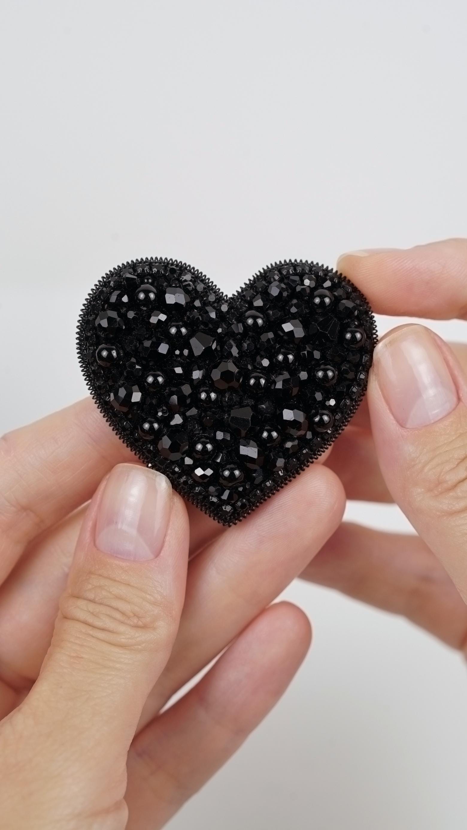 Black Heart Beaded Brooch – Handmade Statement Pin with Glass Crystal Beads – Elegant Gothic Jewelry – Unique Gift for Her –SOMETHING UNIQUE - Thumbnail 5