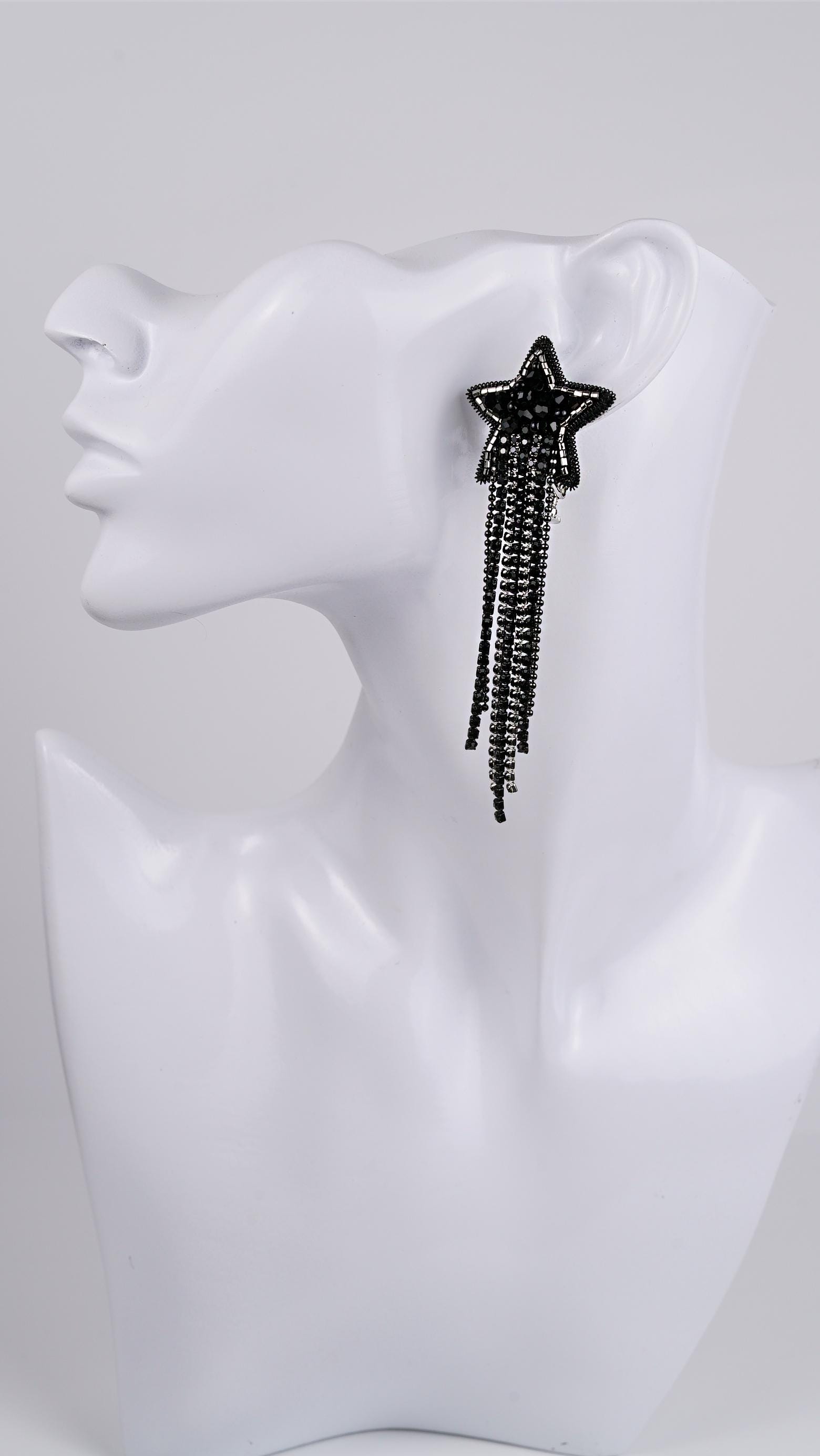 Rock Star Ear Clips, Handmade beaded earrings - Thumbnail 2