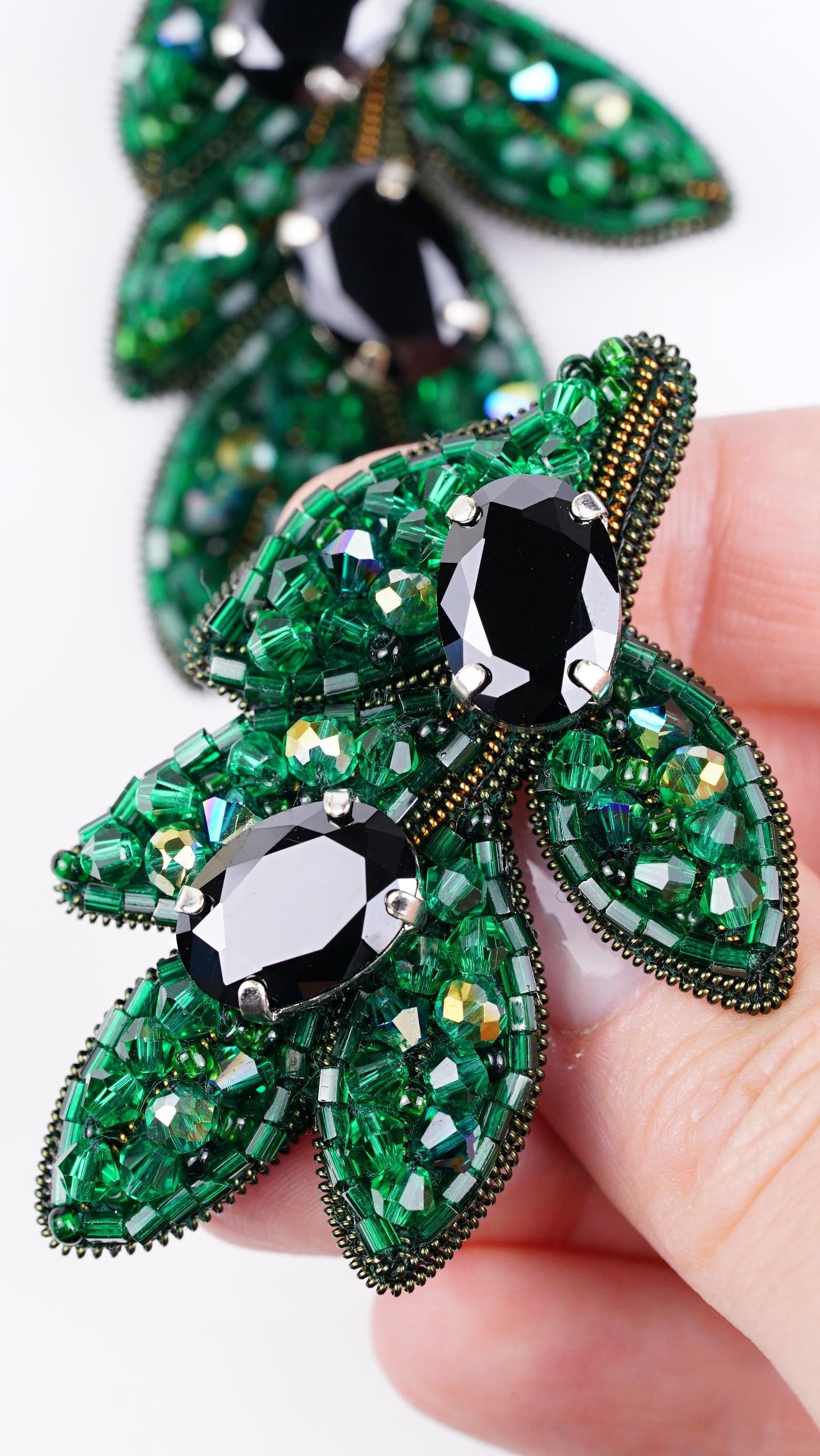 Olive branch beaded brooch, handmade beaded brooch, Swarovski crystal beads, gift for her