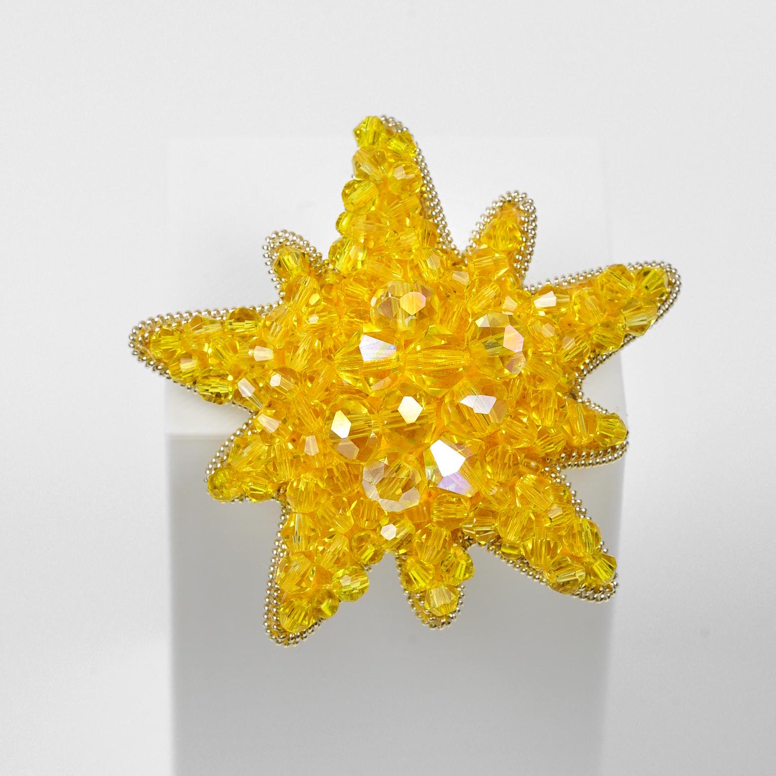 Handmade Sun Beaded Brooch made with Crystal beads and faceted glass beads