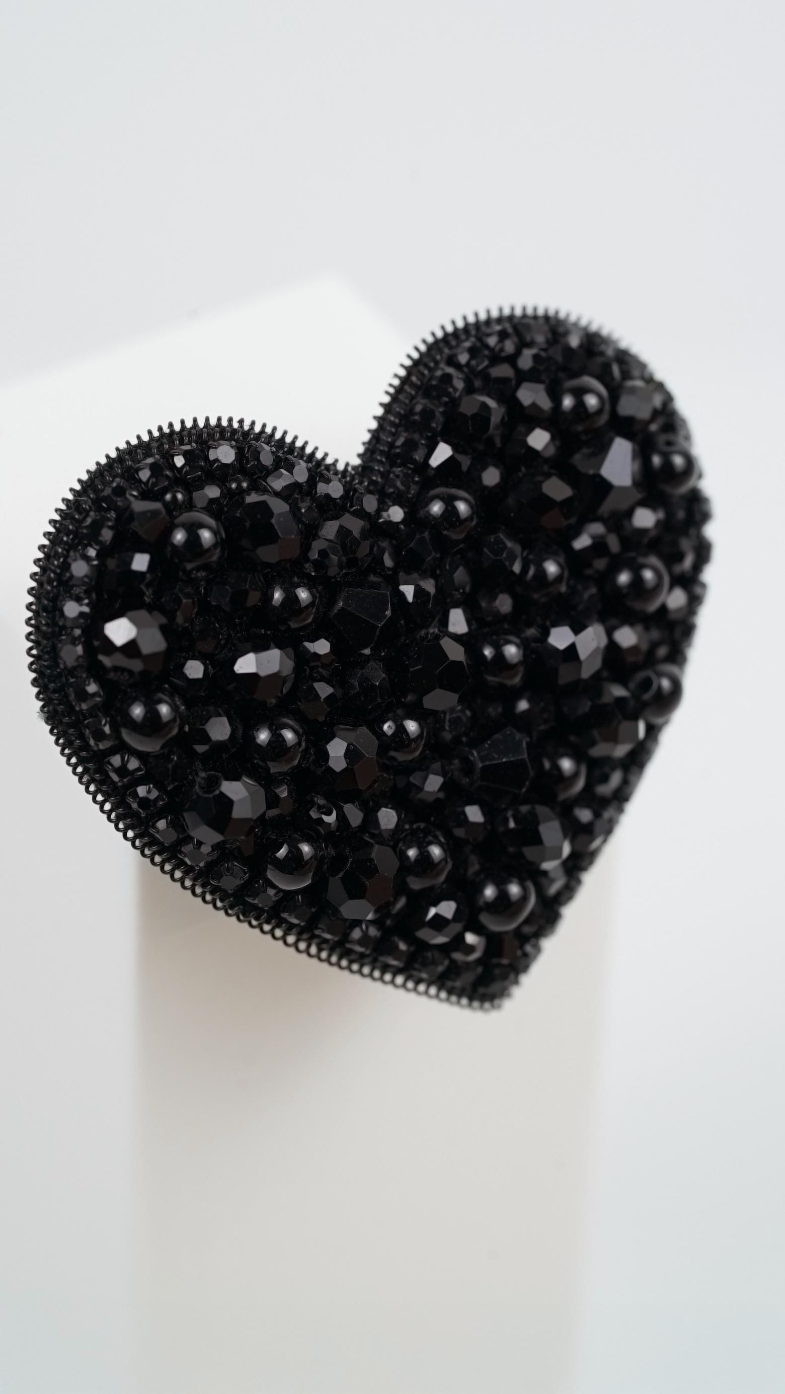 Black Heart Beaded Brooch – Handmade Statement Pin with Glass Crystal Beads – Elegant Gothic Jewelry – Unique Gift for Her –SOMETHING UNIQUE - Thumbnail 3