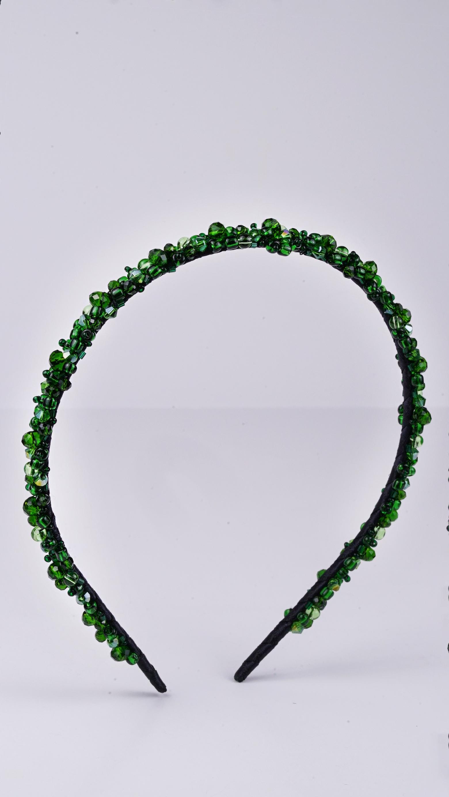 Emerald Dream Headband - handmade hair accessory with glass beads and glass crystals, gift for her, bridal accessory. - Thumbnail 6