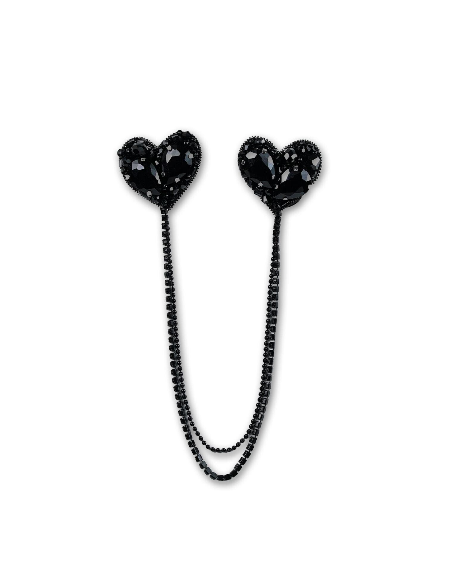 Two Hearts Connected Handmade beaded collar brooch with rhinestone chains and crystal beads - Thumbnail 3