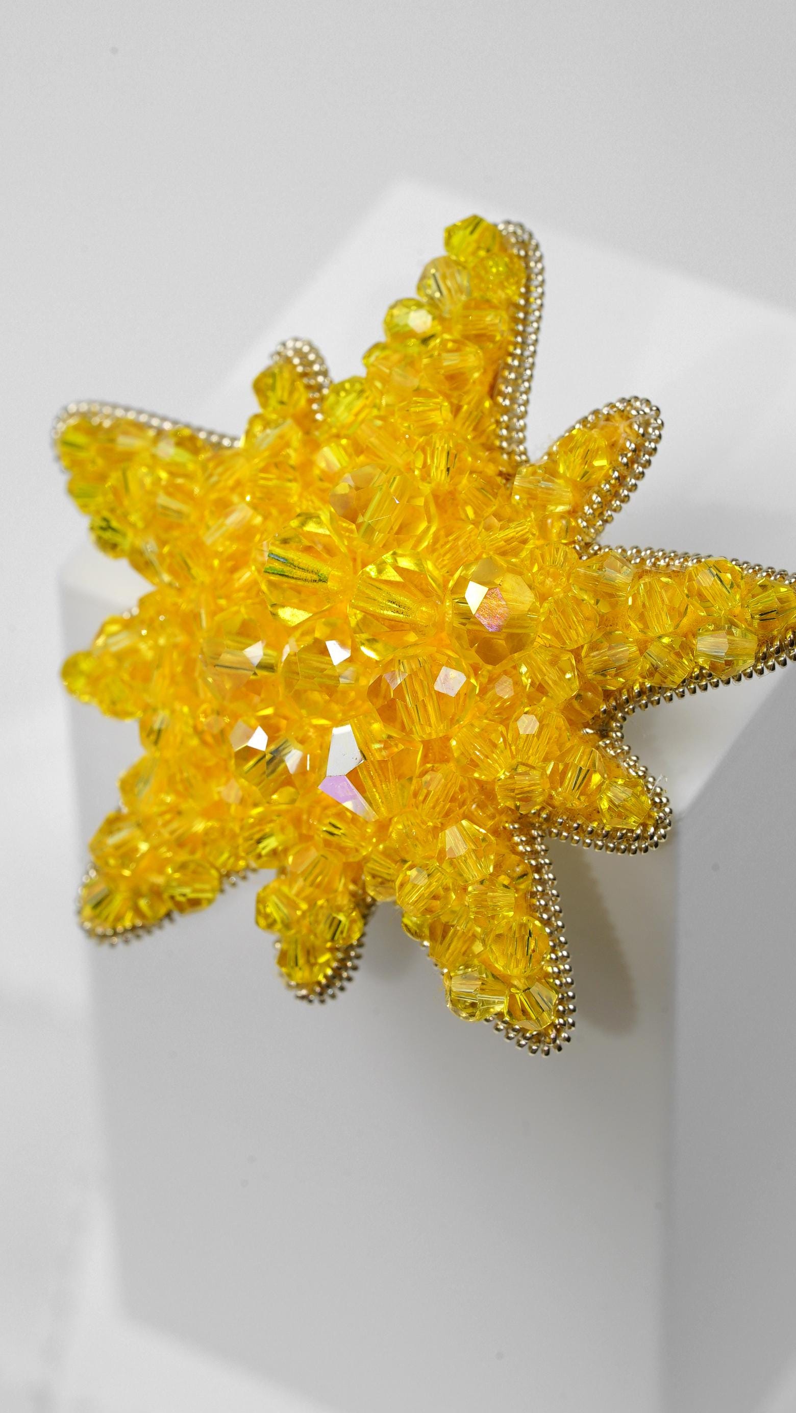Handmade Sun Beaded Brooch made with Crystal beads and faceted glass beads - Thumbnail 3
