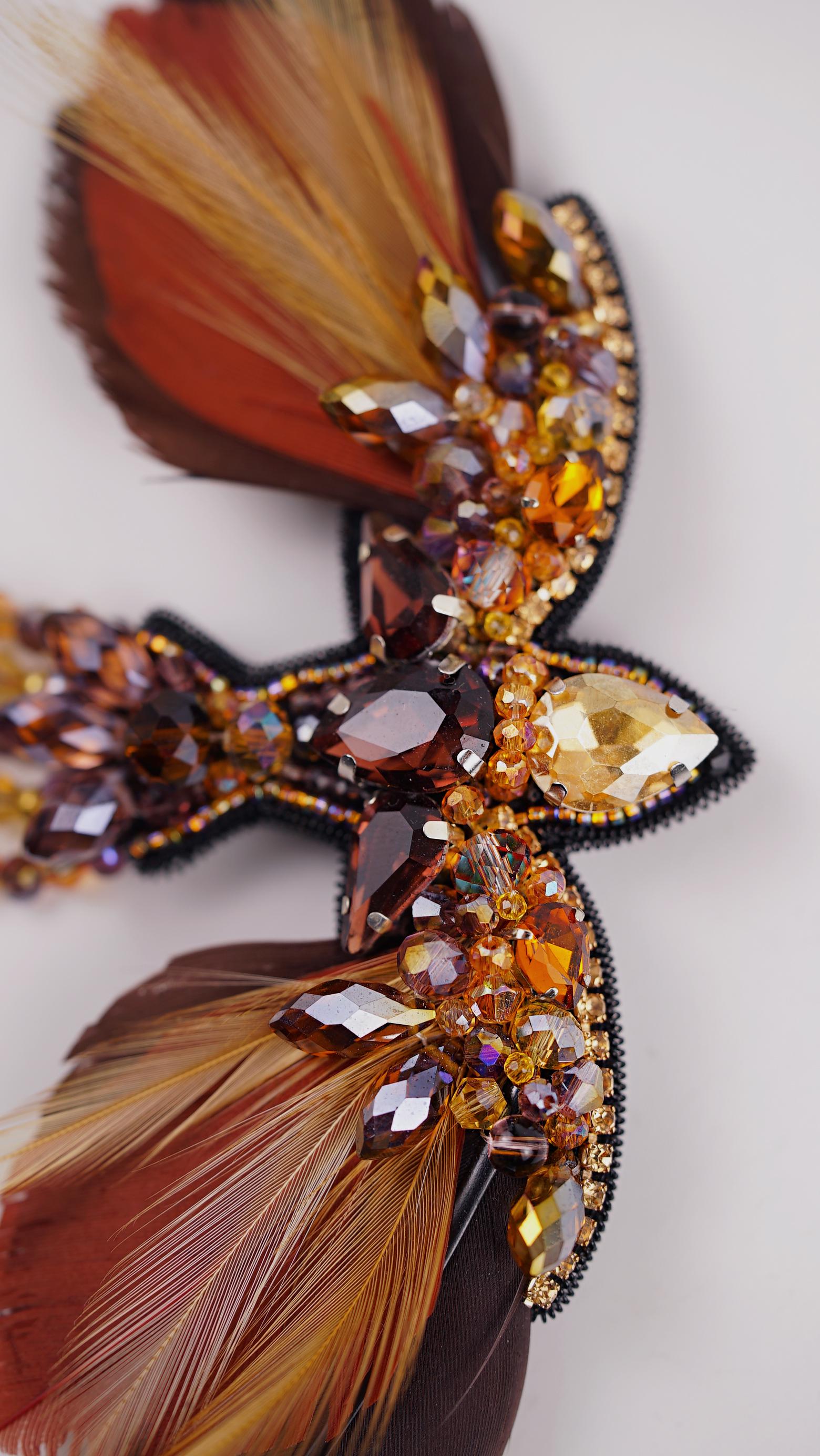 Autumn Phoenix Beaded Brooch – Handmade with Swarovski Crystals and Warm Hues - Thumbnail 5