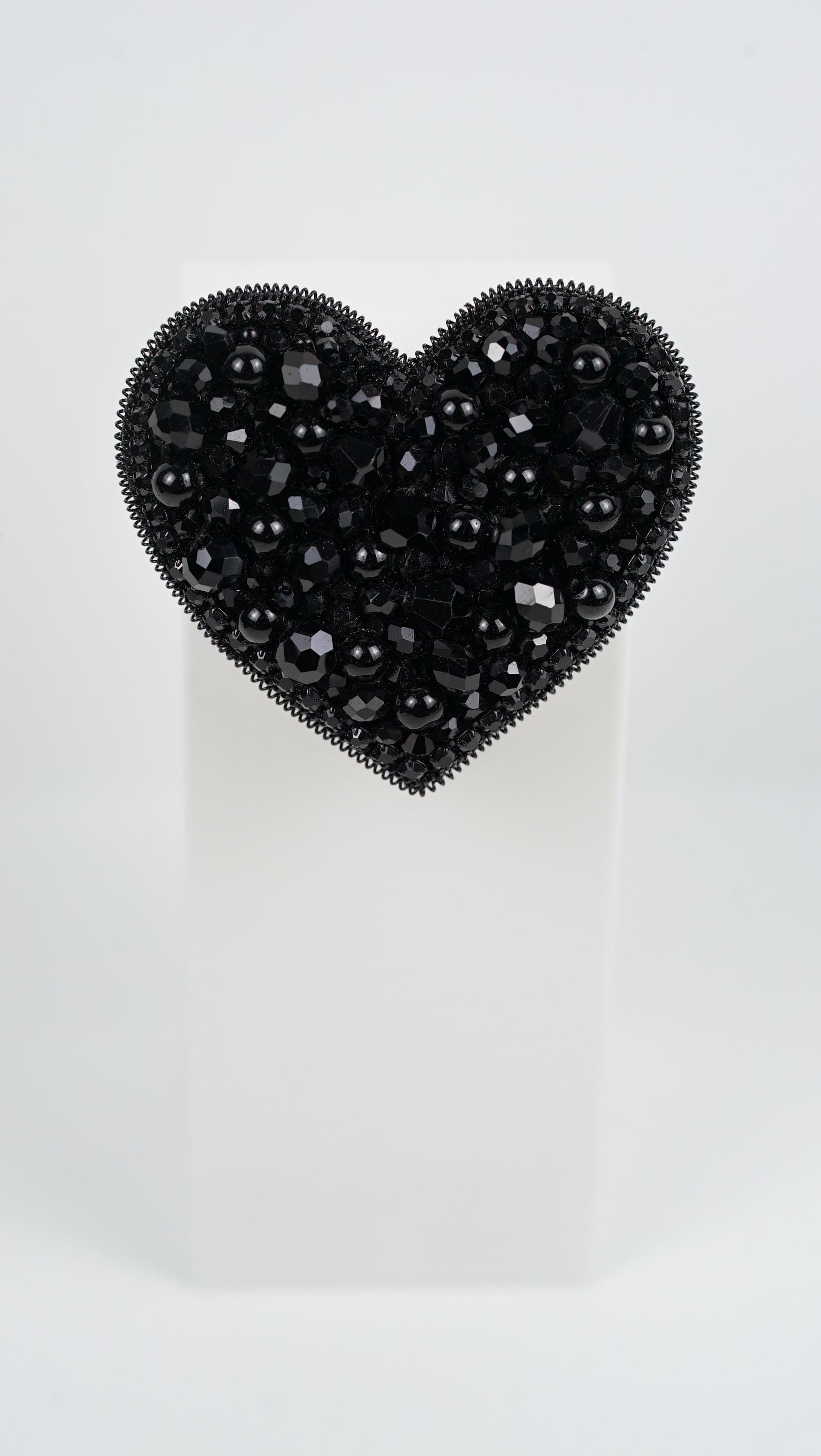 Black Heart Beaded Brooch – Handmade Statement Pin with Glass Crystal Beads – Elegant Gothic Jewelry – Unique Gift for Her –SOMETHING UNIQUE - Thumbnail 2