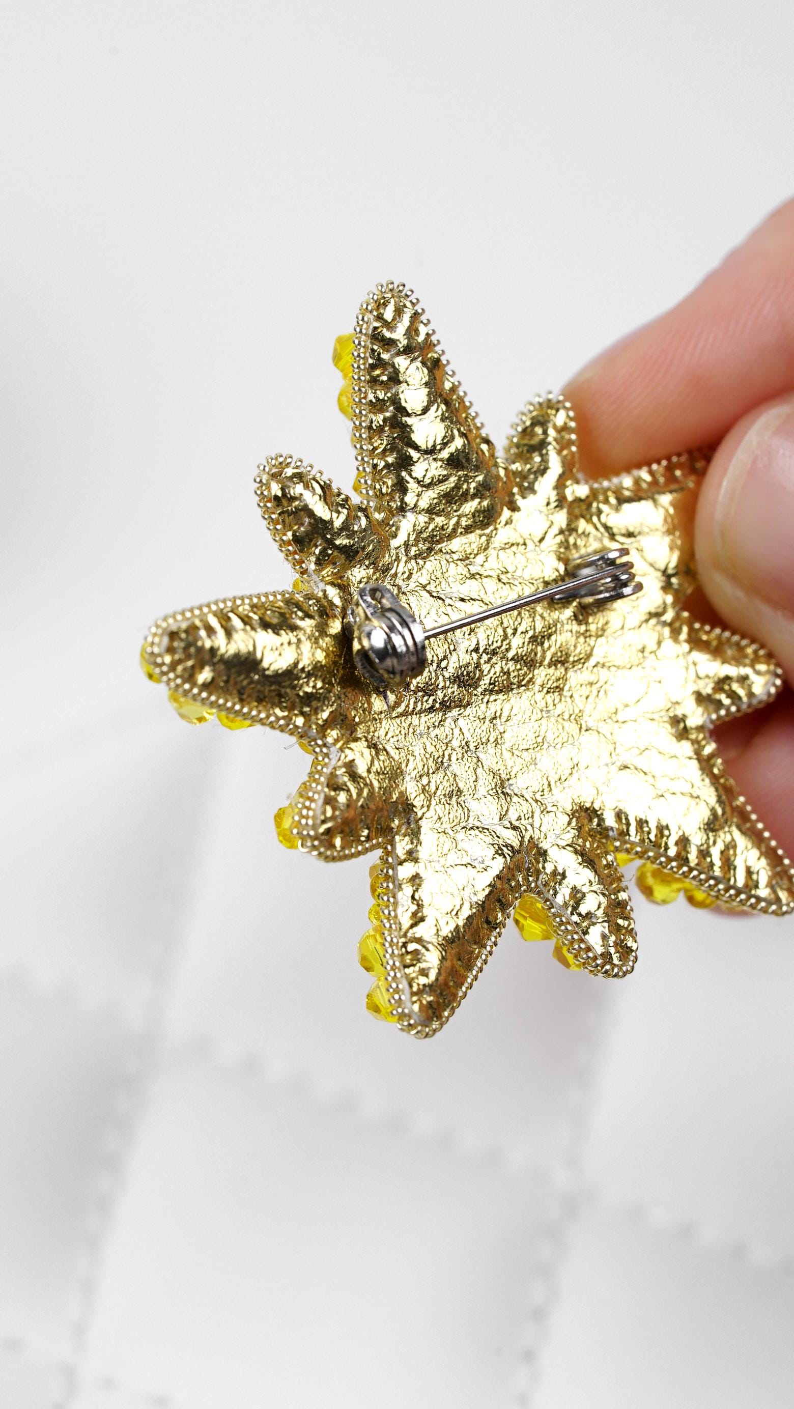 Handmade Sun Beaded Brooch made with Crystal beads and faceted glass beads - Thumbnail 4