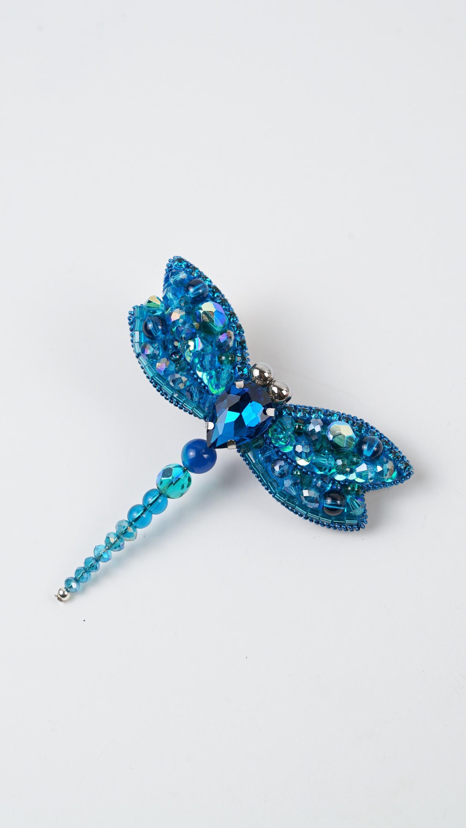 Aqua Blue Dragonfly Beaded Brooch – Handmade Beaded Jewelry – Swarovski Crystal Brooch – Statement Pin – Gift for Nature Lover