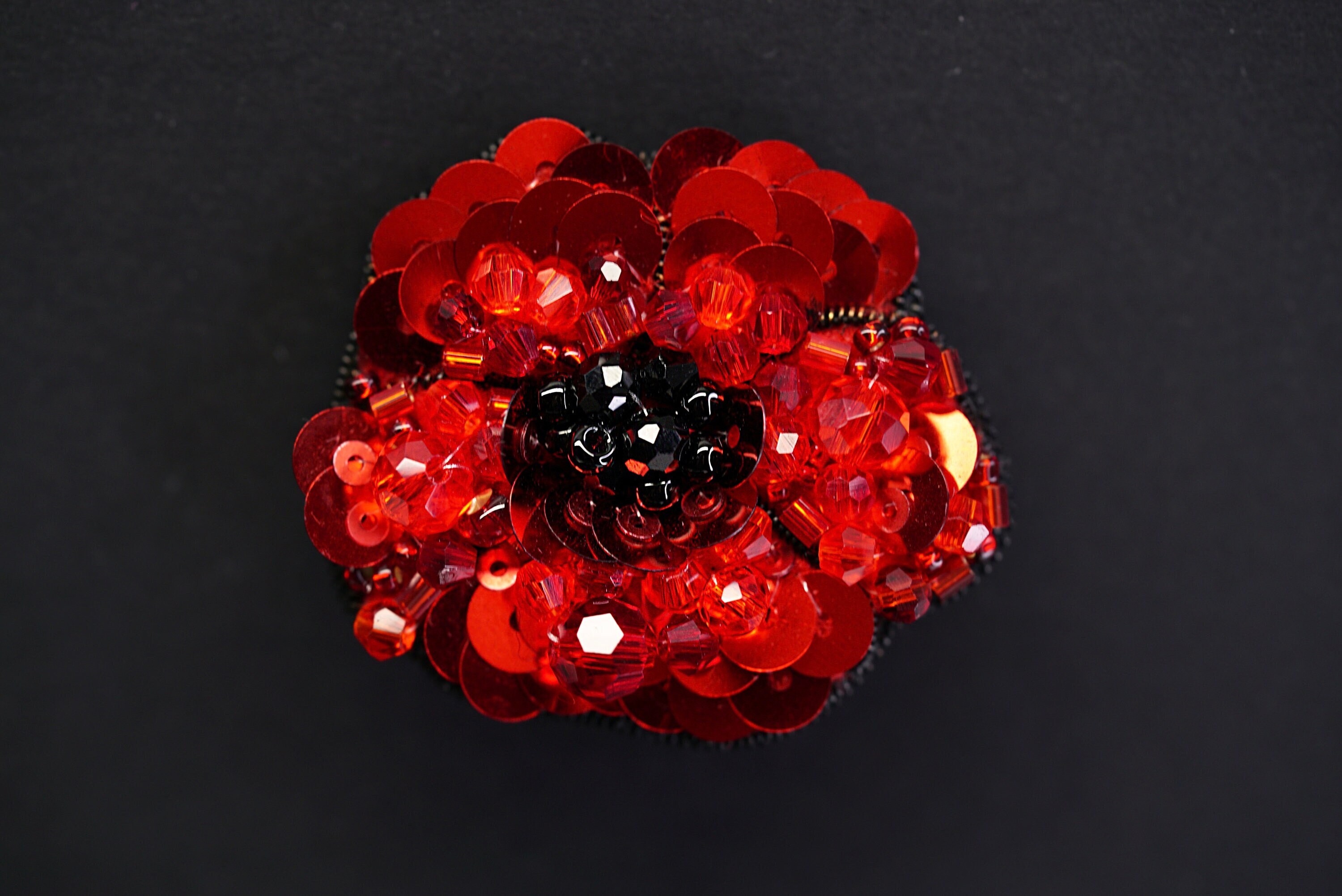 Red Flower Beaded Brooch - Image 1