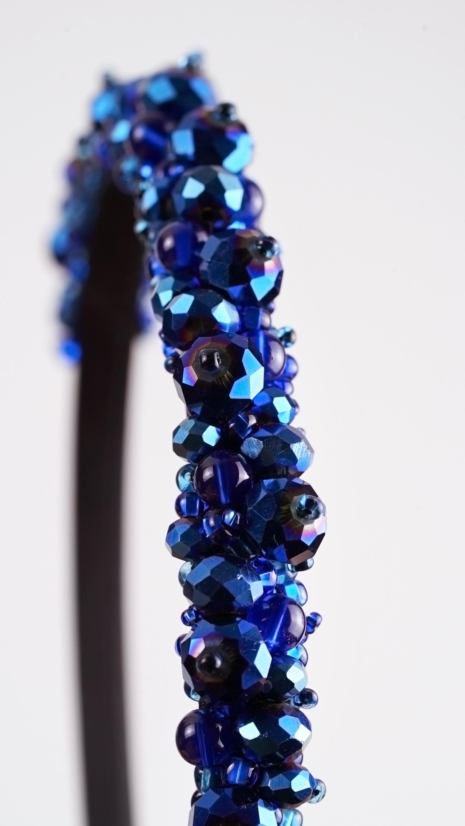 Sapphire Blue Beaded Crown Headband – Handmade Luxury Crystal Hair Accessory - Thumbnail 5