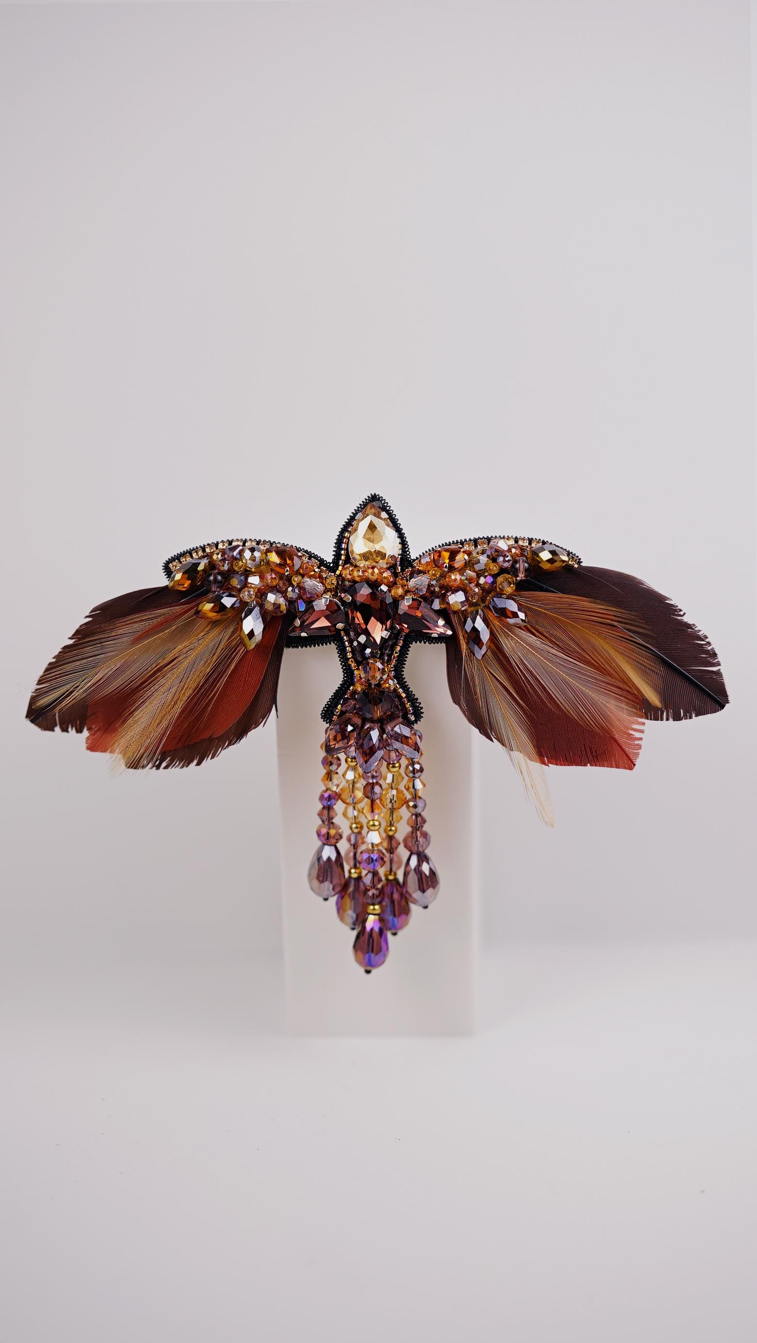 Autumn Phoenix Beaded Brooch – Handmade with Swarovski Crystals and Warm Hues - Thumbnail 7