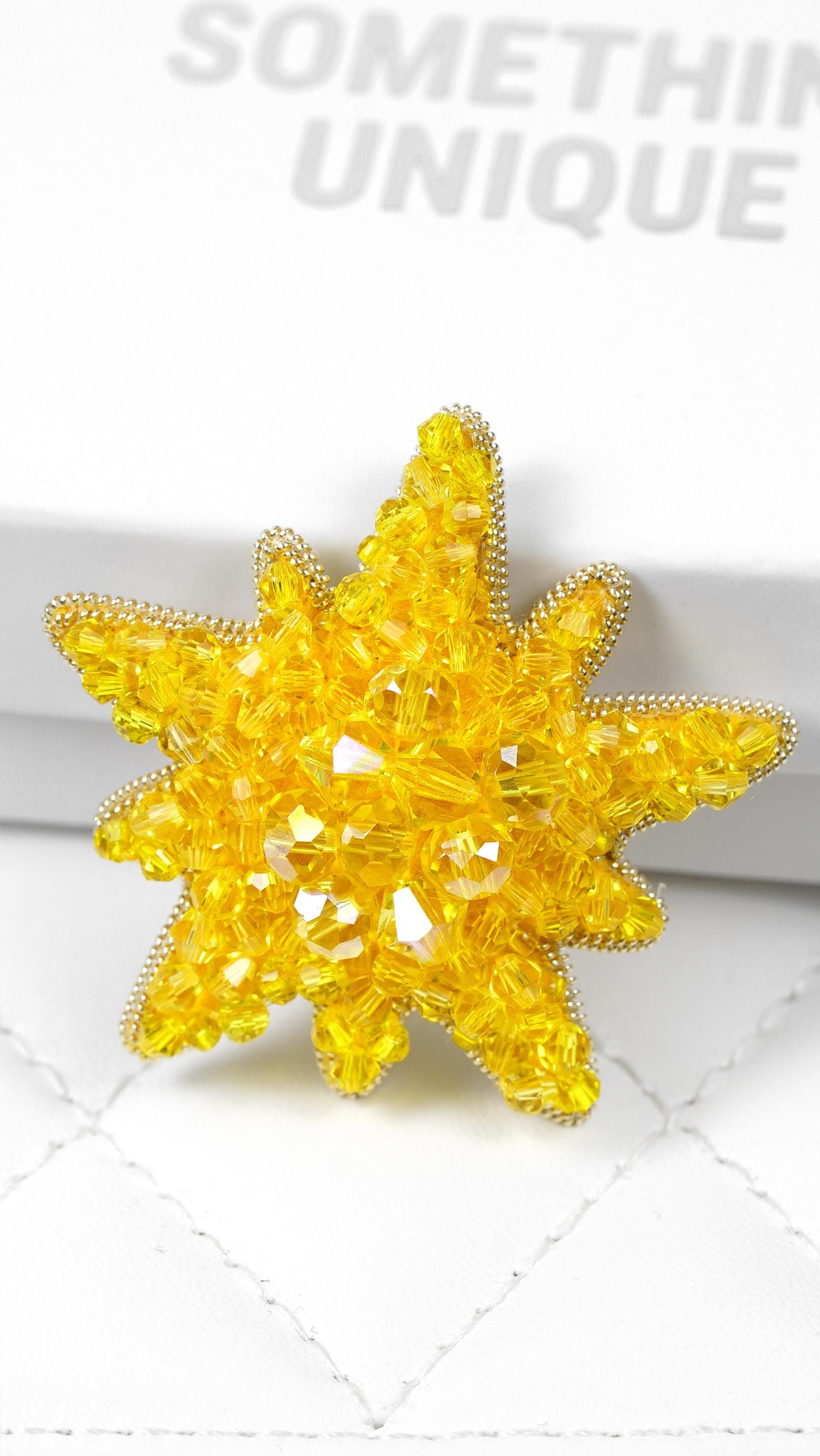 Handmade Sun Beaded Brooch made with Crystal beads and faceted glass beads - Thumbnail 7