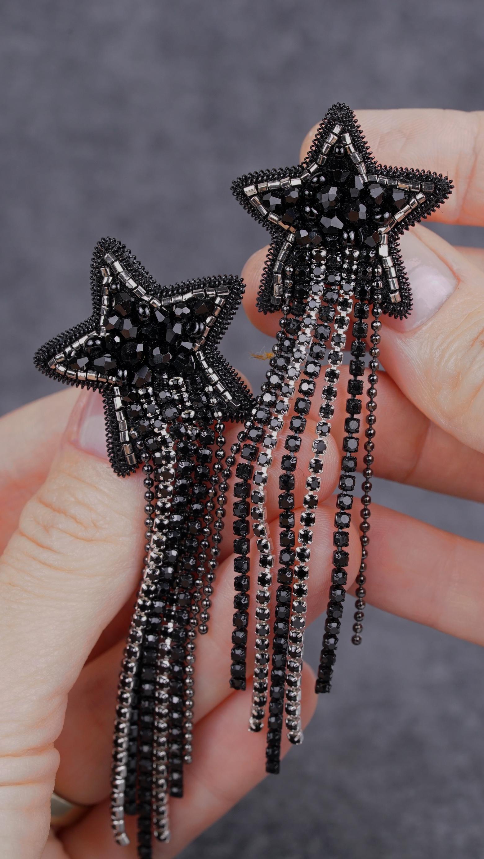 Rock Star Ear Clips, Handmade beaded earrings - Thumbnail 4