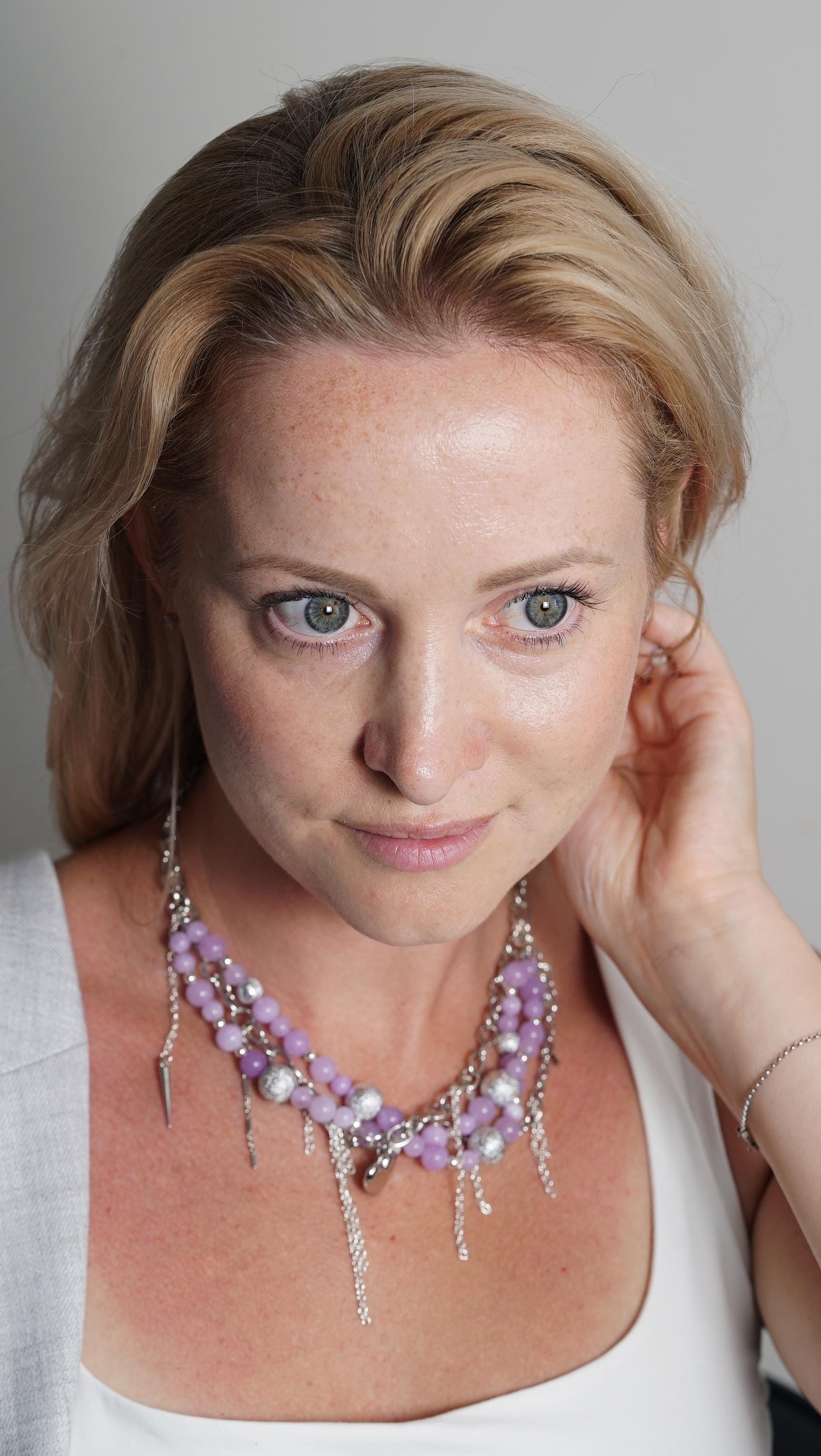 Lavender Rebel Necklace – Chunky Beaded Statement Necklace with Silver Chains, Heart Charm & Edgy Details | Handmade Unique Jewelry - Thumbnail 5