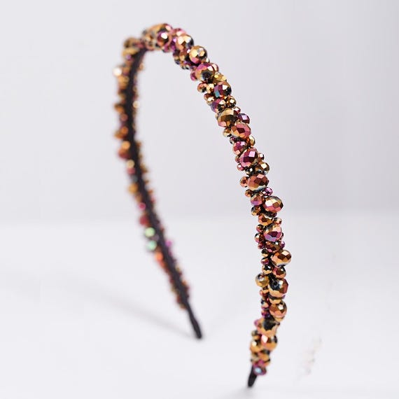 Rose Gold Crystal Beaded Headband: Handmade Bridal Hair  display picture 2