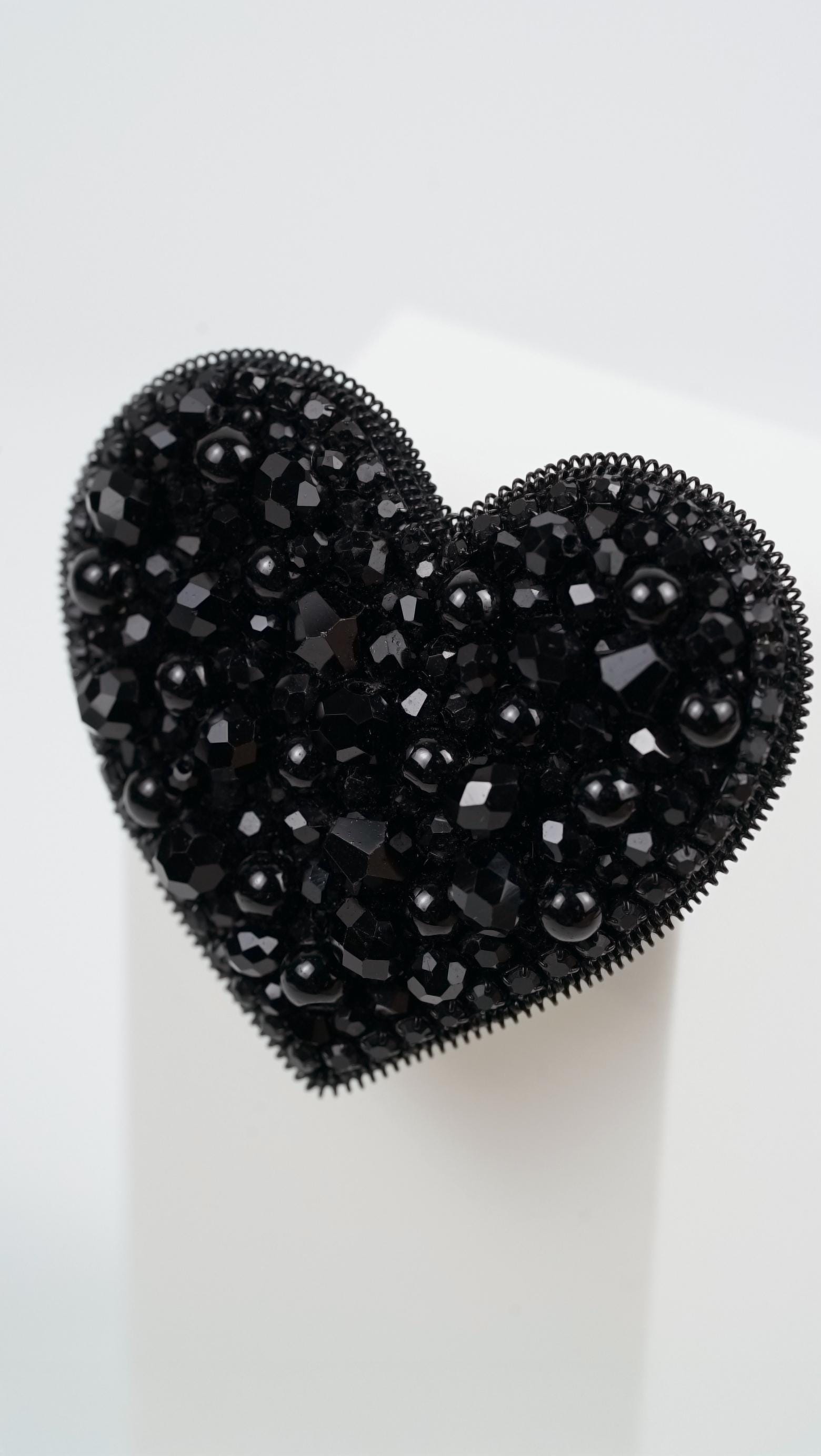 Black Heart Beaded Brooch – Handmade Statement Pin with Glass Crystal Beads – Elegant Gothic Jewelry – Unique Gift for Her –SOMETHING UNIQUE - Thumbnail 4
