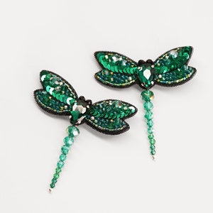Emerald Dragonfly Beaded Brooch