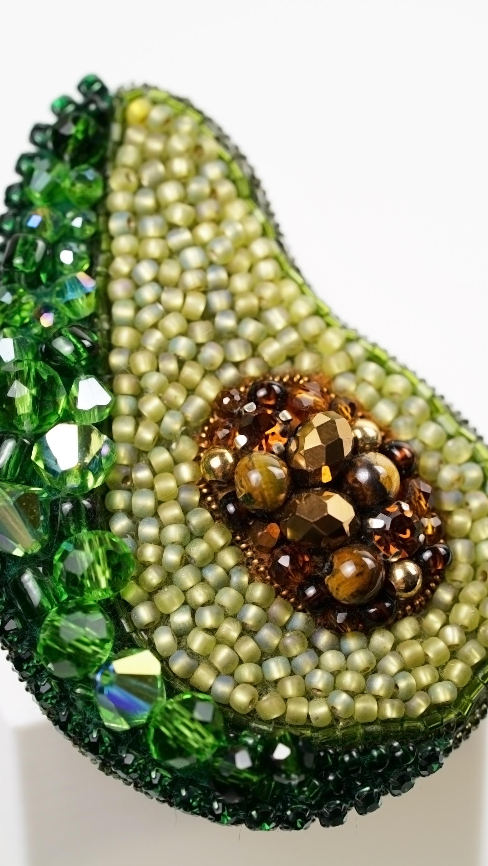 Handmade Avocado Beaded Brooch – Swarovski Crystal Beads – Fun Fruit Pin – Playful Statement Accessory – Gift for Foodie – Green Jewelry - Thumbnail 6