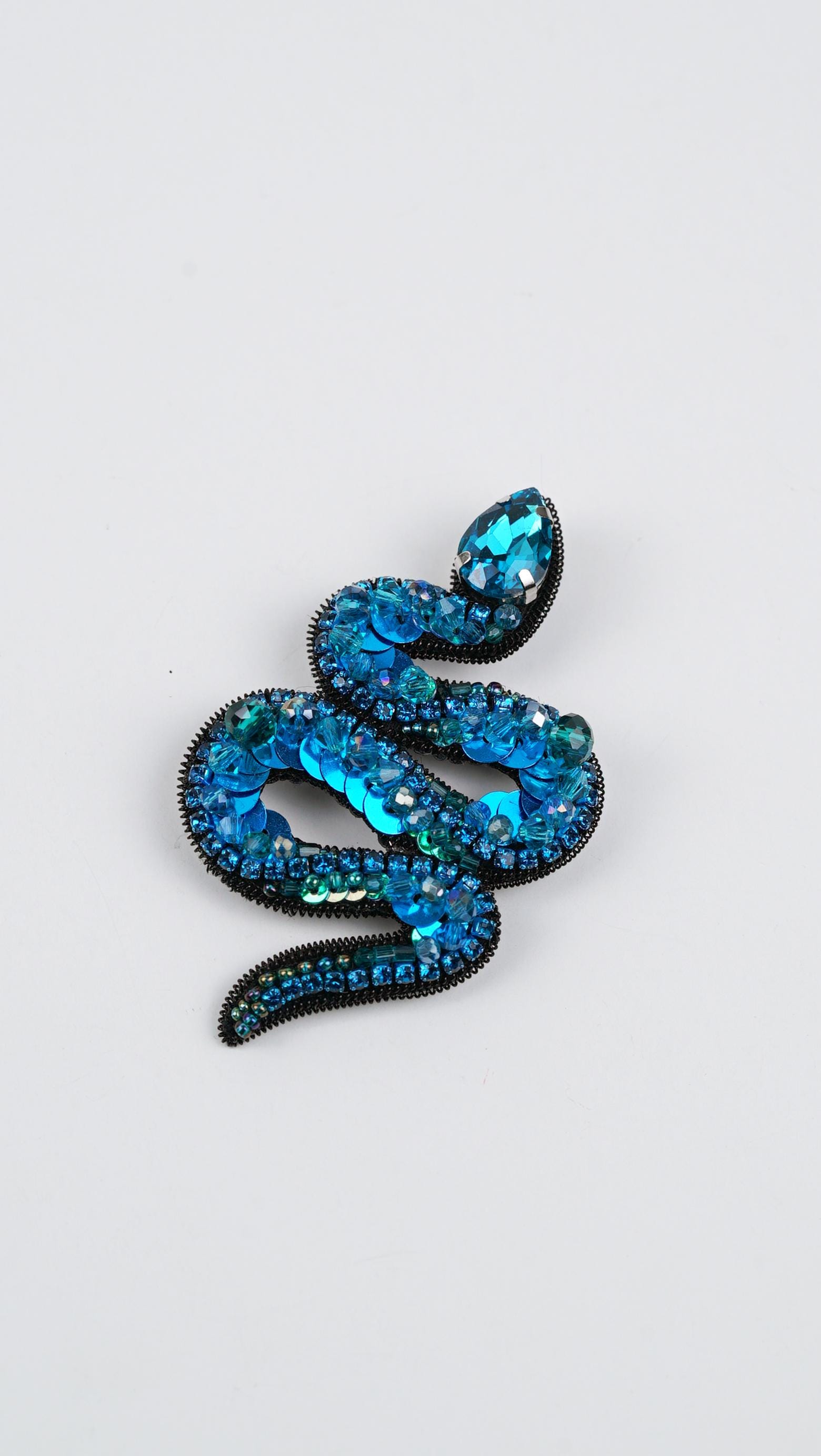 Aqua Blue Beaded Snake Brooch – Handmade Swarovski Crystal Statement Pin – Blue Jewelry – Unique Gift for Her – SOMETHING UNIQUE Accessories