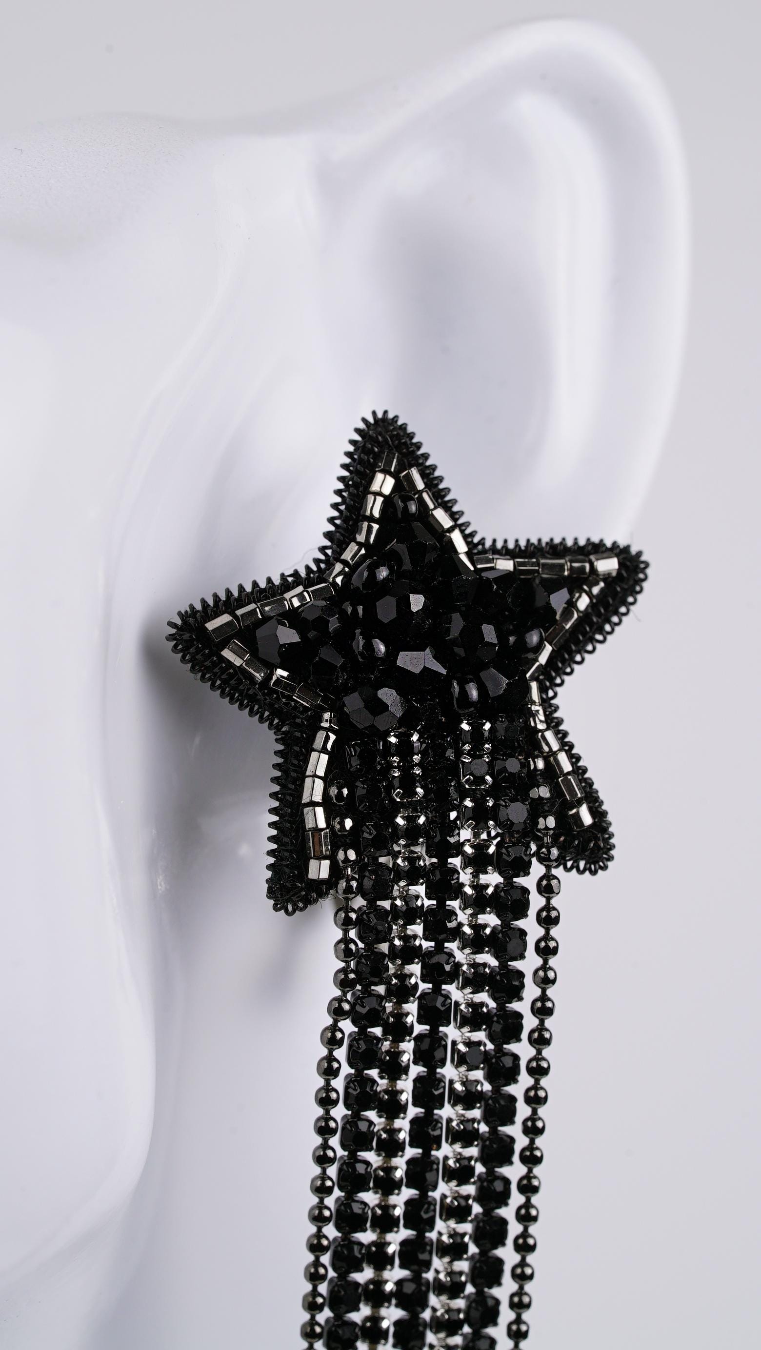 Rock Star Ear Clips, Handmade beaded earrings - Thumbnail 3