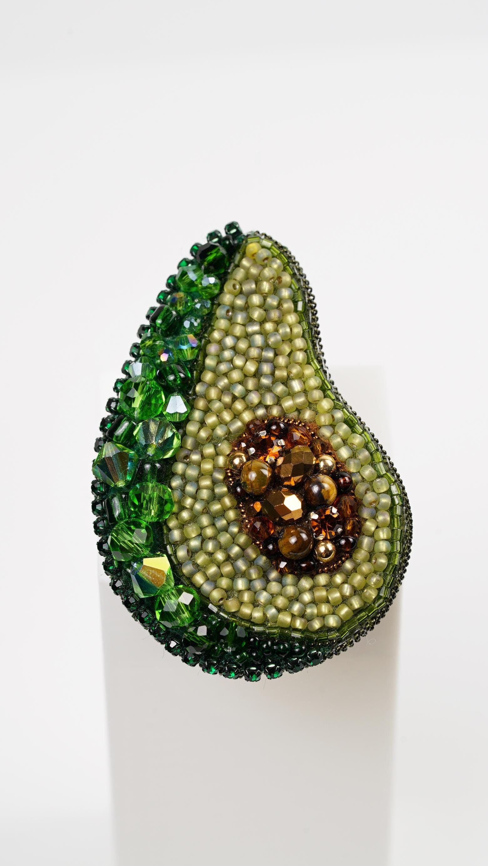 Handmade Avocado Beaded Brooch – Swarovski Crystal Beads – Fun Fruit Pin – Playful Statement Accessory – Gift for Foodie – Green Jewelry - Thumbnail 2