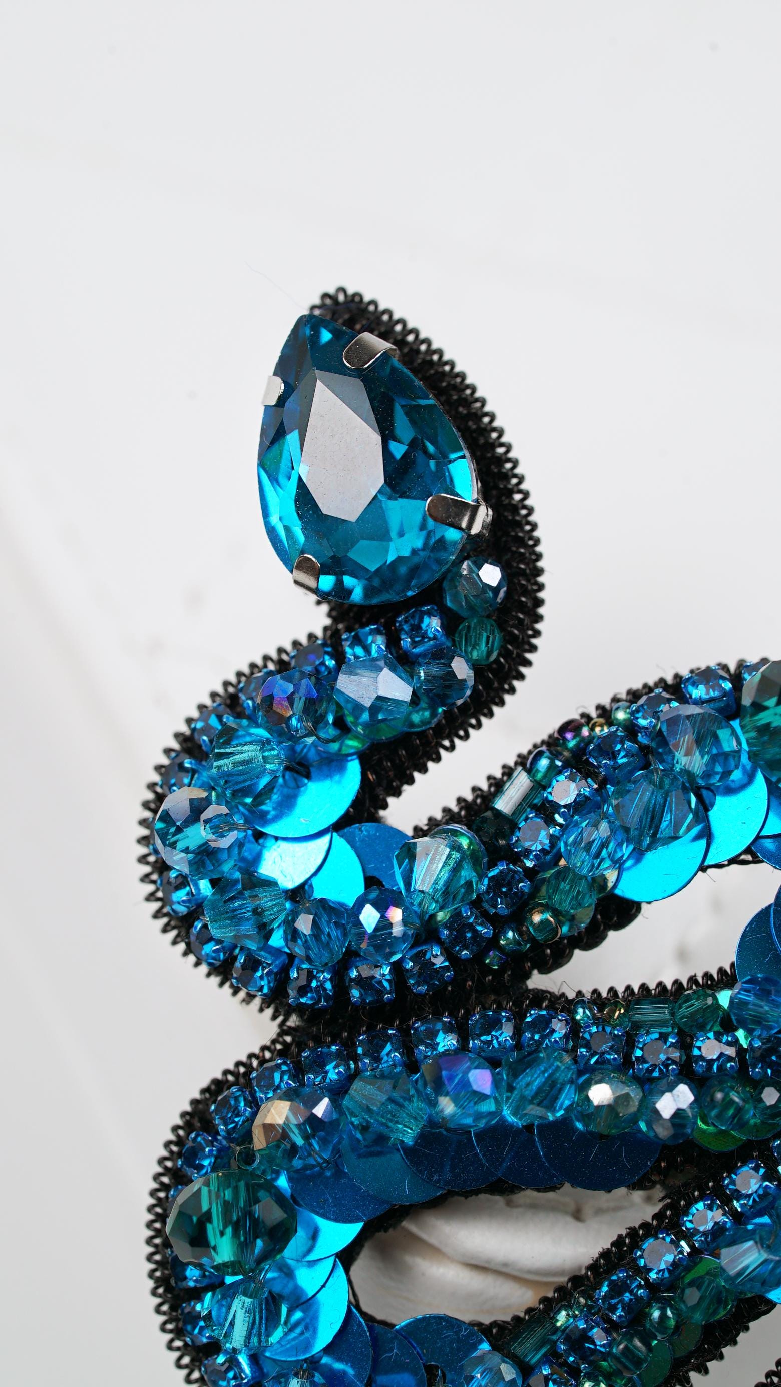 Aqua Blue Beaded Snake Brooch – Handmade Swarovski Crystal Statement Pin – Blue Jewelry – Unique Gift for Her – SOMETHING UNIQUE Accessories - Thumbnail 6