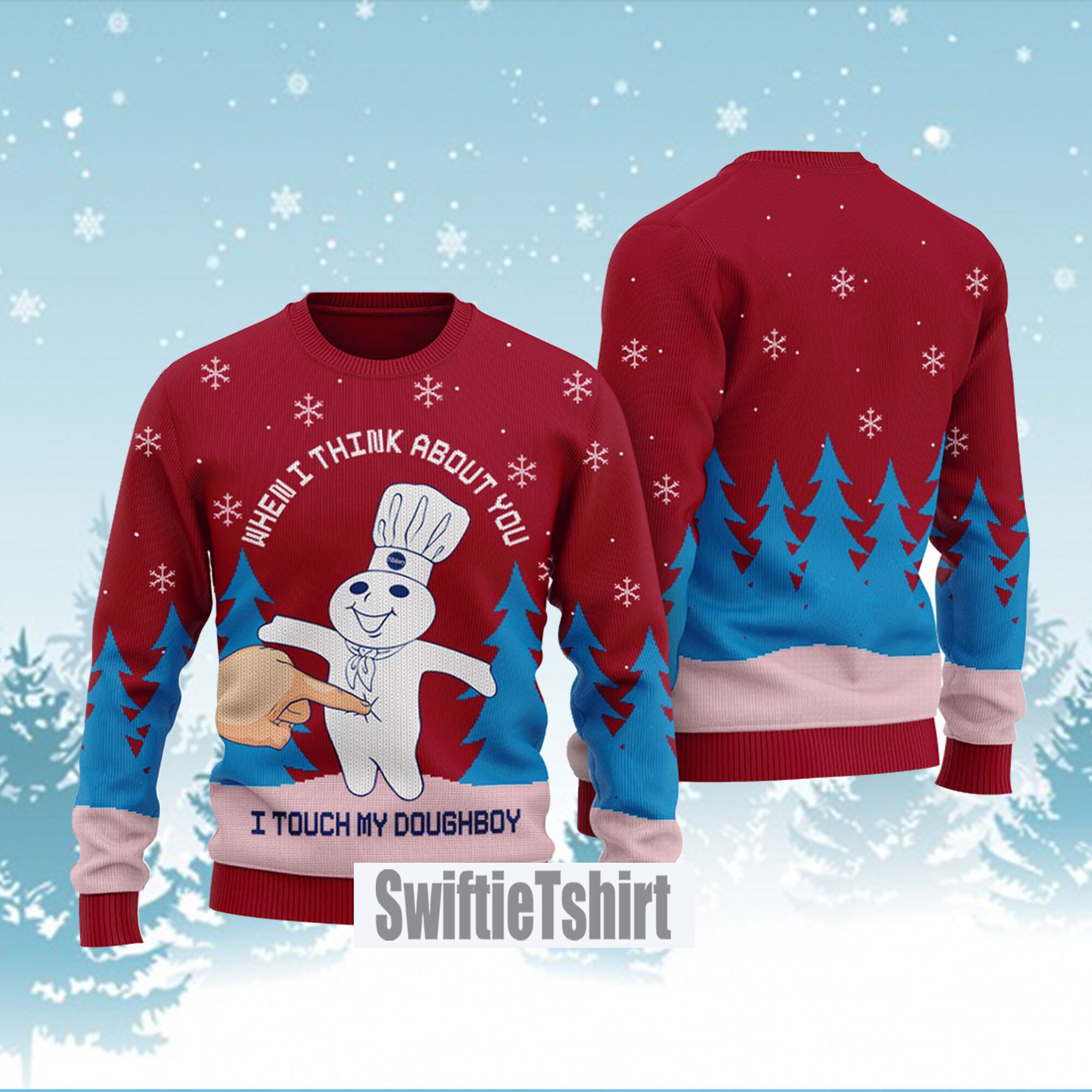Cheerful Pillsbury Doughboy Ugly Christmas Sweater funny xmas