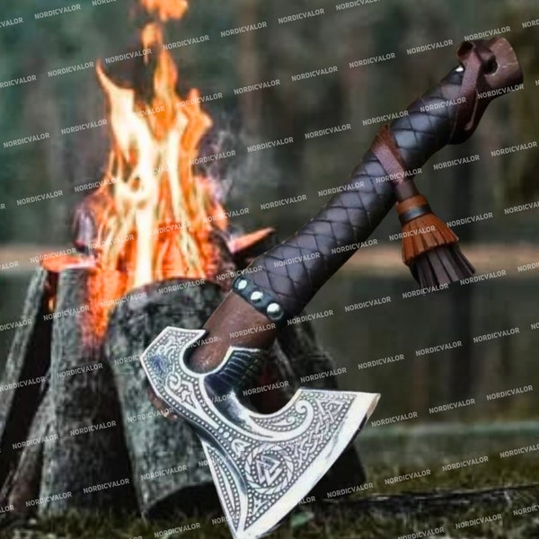 Unique Christmas Gift | Handcrafted Carbon Steel Viking Axe - A Norse Collectible and Battle-Ready Gift