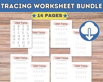 Printable Tracing Worksheet Bundle, Letter Tracing, Number Tracing, Preschool Worksheets, Kindergarten Worksheets