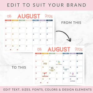 12 Editable Canva Calendar Templates | 2026 Monthly Planner | Digital Stickers | MRR Printable Bundle image 2
