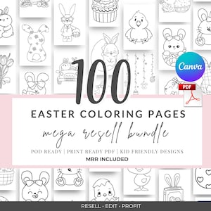100 Ostern Malseiten Bundle Canva Editable | Kinder Druckbare PDF | Master Wiederverkaufsrechte MRR