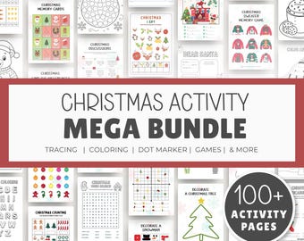 Può includere: Un mega pacchetto di attività natalizie con oltre 100 pagine stampabili che includono ricalco, colorazione, fogli per pennarelli a punta tonda e giochi. La collezione include vari fogli di lavoro a tema festivo come giochi di memoria.
