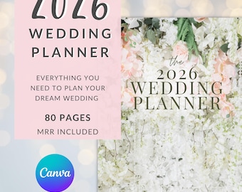 2026 Wedding Planner Template | Editable Canva, Printable & Digital, 80 Pages, MRR