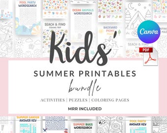 Summer Activities Bundle for Kids | 60 Printable Worksheets, Mazes, Word Searches, Seek & Find, Coloring Pages | MRR