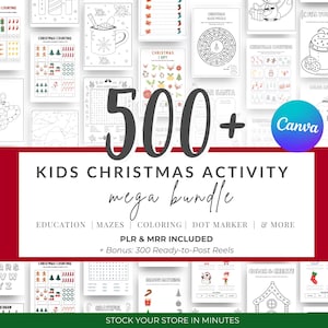 Kids Christmas Activity Bundle – 500+ Printable Worksheets, Coloring Pages, Tracing, Do-a-Dot & Holiday Busy Book