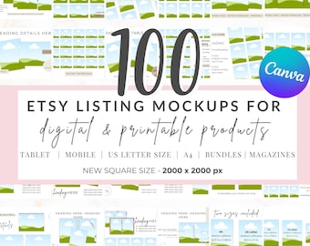 Etsy-Auflistungs-Mockup-Bundle | 100 bearbeitbare Canva-Vorlagen für digitale Produkte