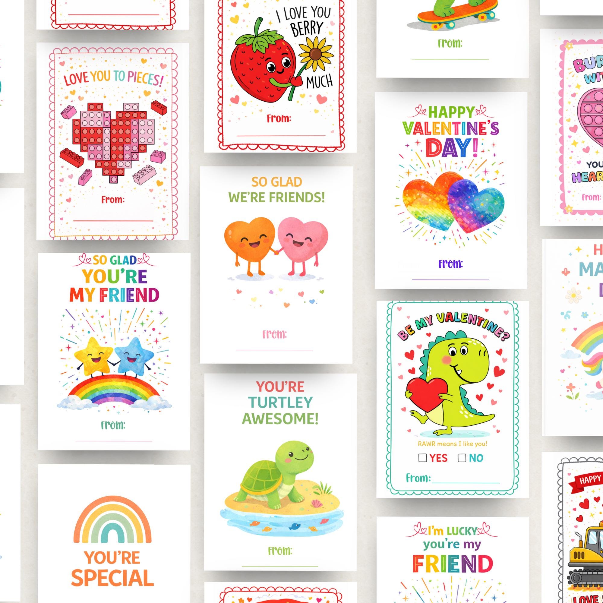24 Printable Valentine Cards for Kids | Classroom Card Bundle | Non ...