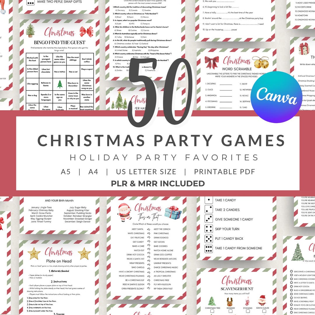 50 Christmas Party Games Bundle | Printable Holiday Games for Family ...
