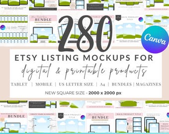 Paquete de maquetas para listados de Etsy / 280 plantillas editables en Canva para productos digitales