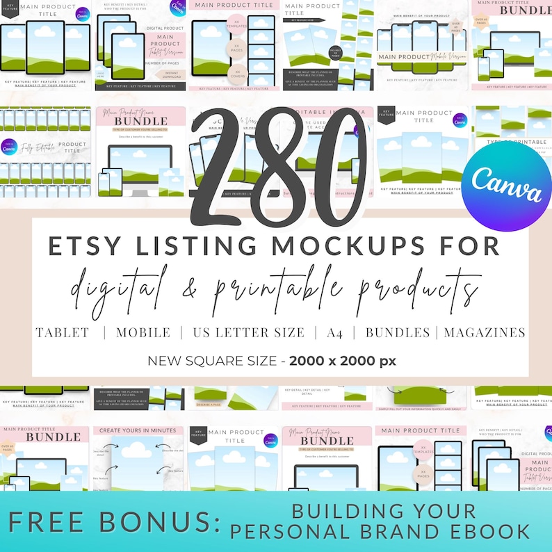 Etsy Listing Mockup Bundle | 280 Editable Templates in Canva for ...