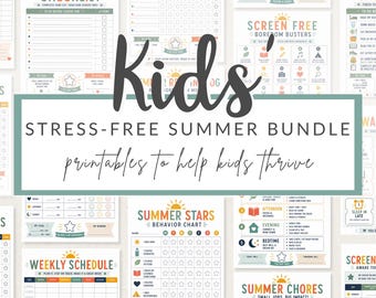 Kids Summer Bundle Printable PDF, Summer Routine Chart for Kids, Screen Free Checklist, Summer Chore Chart, Behavior Chart, Reward Coupons