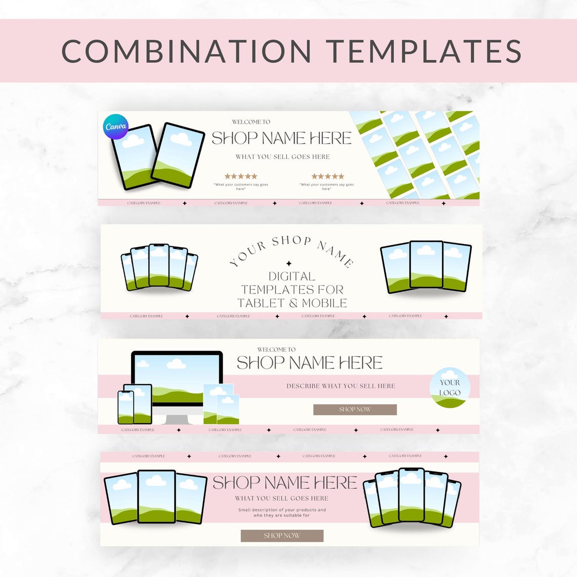Etsy Shop Banner Templates Canva Editable Bundle MRR Included Etsy