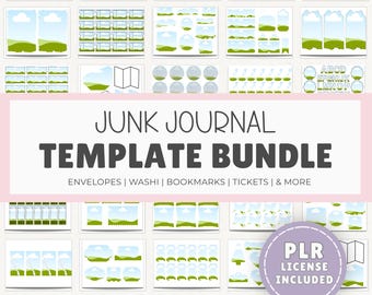 Junk Journal Canva Templates, Editable Ephemera and Journal Elements, PLR MRR Commercial Use