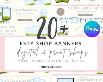 Sjablonen voor Etsy Shop-banners | Canva-bewerkbare bundel | Inclusief MRR