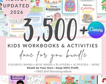 Paquete de más de 3500 hojas de trabajo y actividades para niños / Material imprimible listo para usar con derechos de reventa.