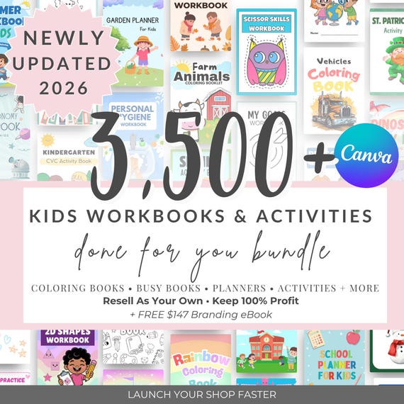 3,500+ Kids Worksheets & Activities Bundle | Done For You Printables with MRR (Resell Rights)