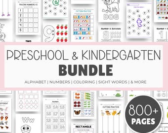 Preschool & Kindergarten Worksheet Bundle | 800+ Printable Worksheets for Kids | PLR MRR | Canva | PDF Download