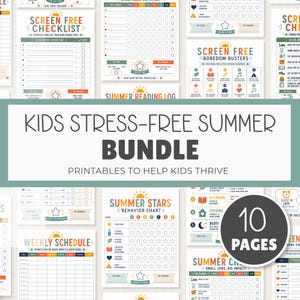 Kids Summer Bundle Printable PDF, Summer Routine Chart for Kids, Screen Free Checklist, Summer Chore Chart, Behavior Chart, Reward Coupons