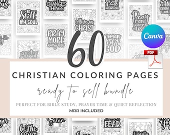 Christian Coloring Pages Bundle | 60 Bible Verse Coloring Sheets for Kids & Adults | Printable PDF + Canva Editable MRR